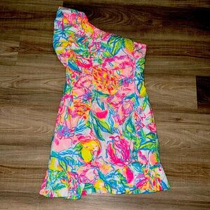 💕 LILLY PULITZER PRINT ONE SHOULDER RUFFLE DRESS SIZE 4 💕